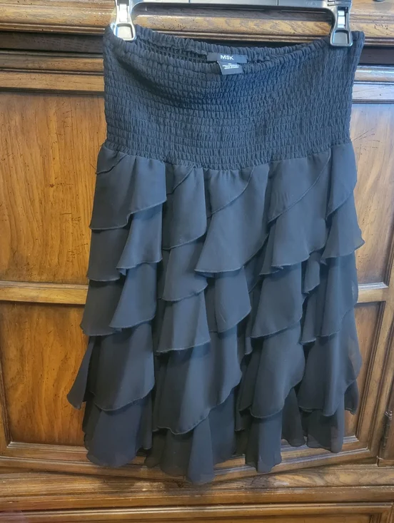 Whimsical Black Dress Skirt Sheer Lined Long Women's Flowy Skirt MSK Size M - Picture 2 of 6